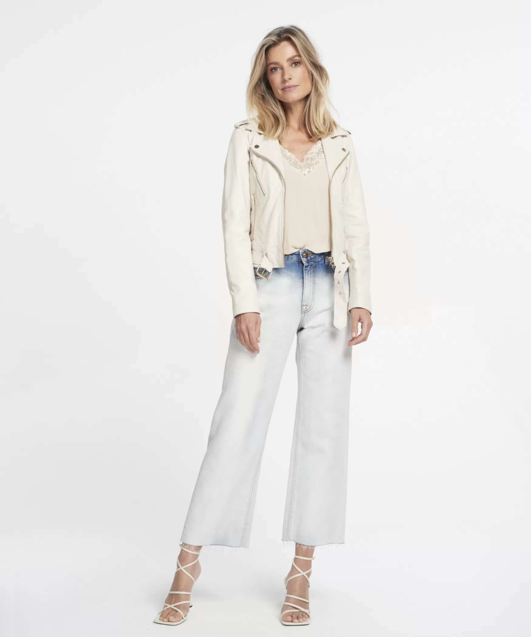 IBANA MOSS | WHITE LINEN< Leren Jassen