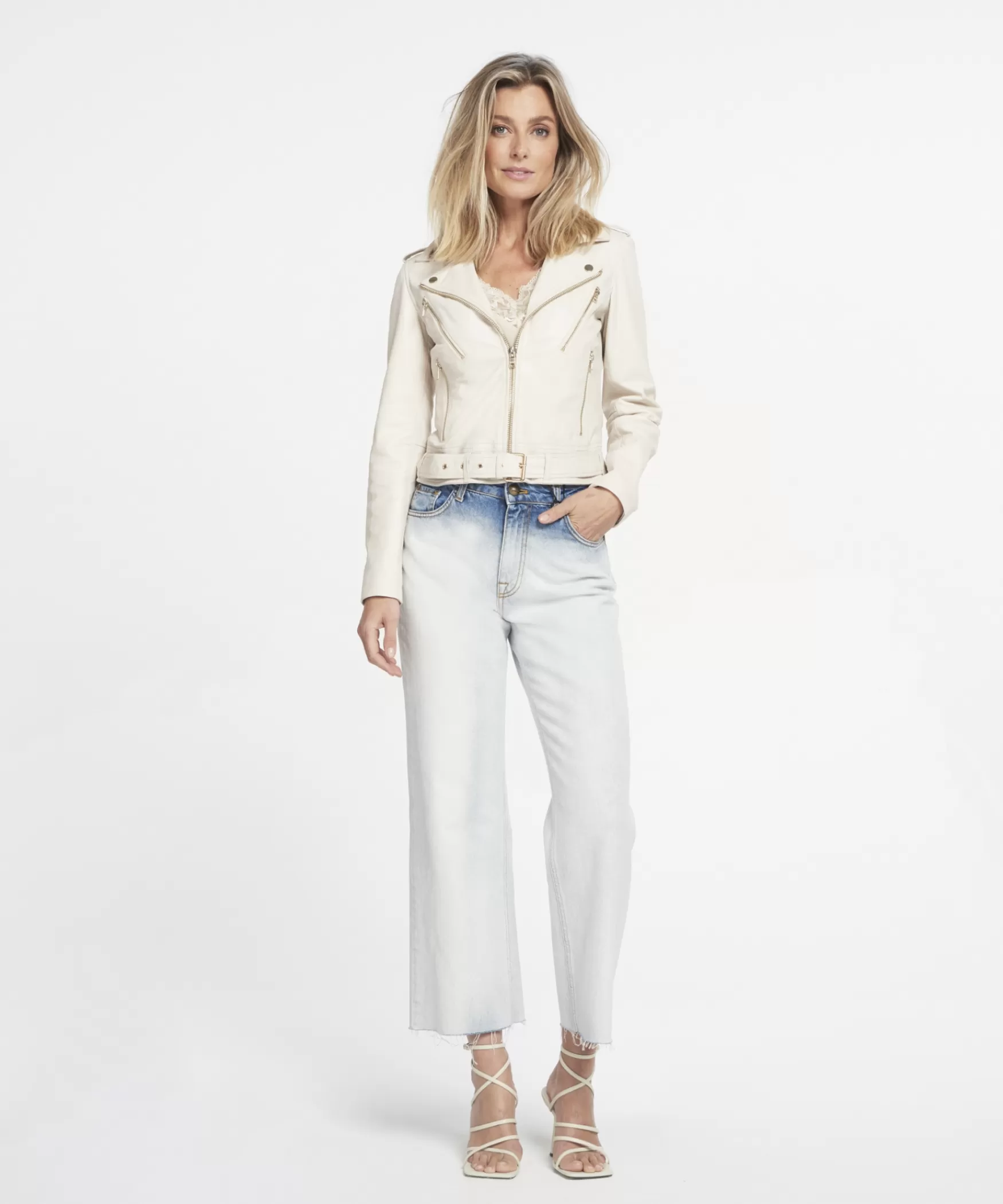 IBANA MOSS | WHITE LINEN< Leren Jassen