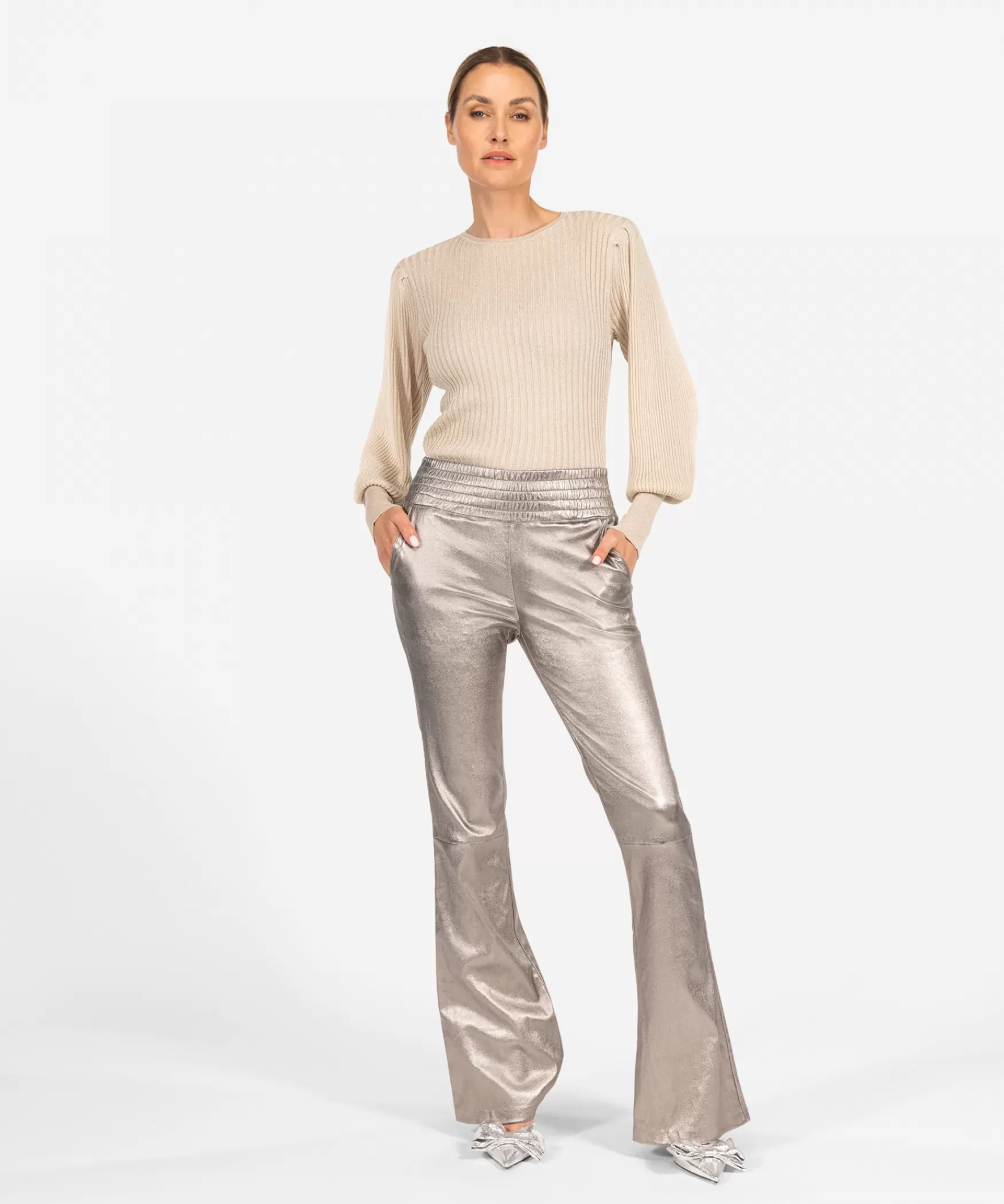 IBANA Pinnie Metallic | Classic Grey< High Waist | Flared