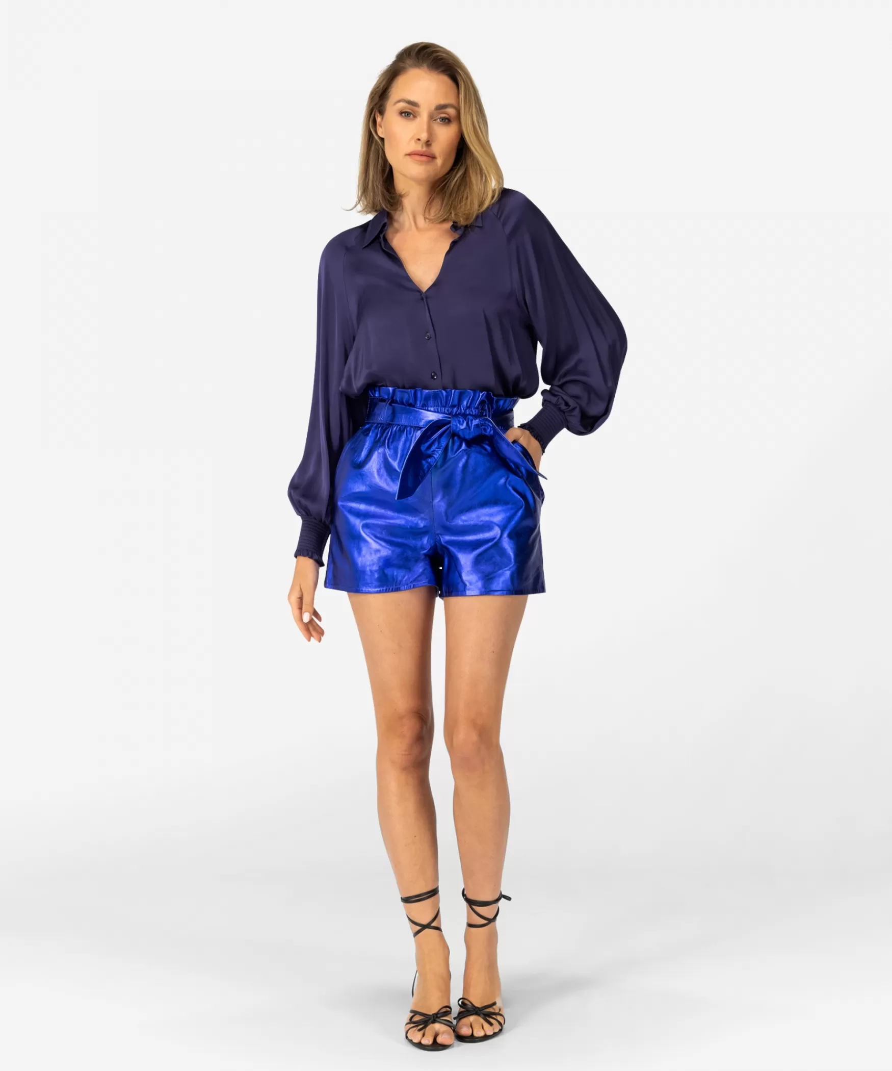 IBANA Sasha metallic | Breezy Blue< Leren Shorts En Rokken | Mini Shorts En Rokken